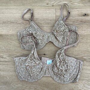 Warners VTG Floral Overlay Underwire Bra Lot of 2 Size 36D Tan Beige Neutral EUC